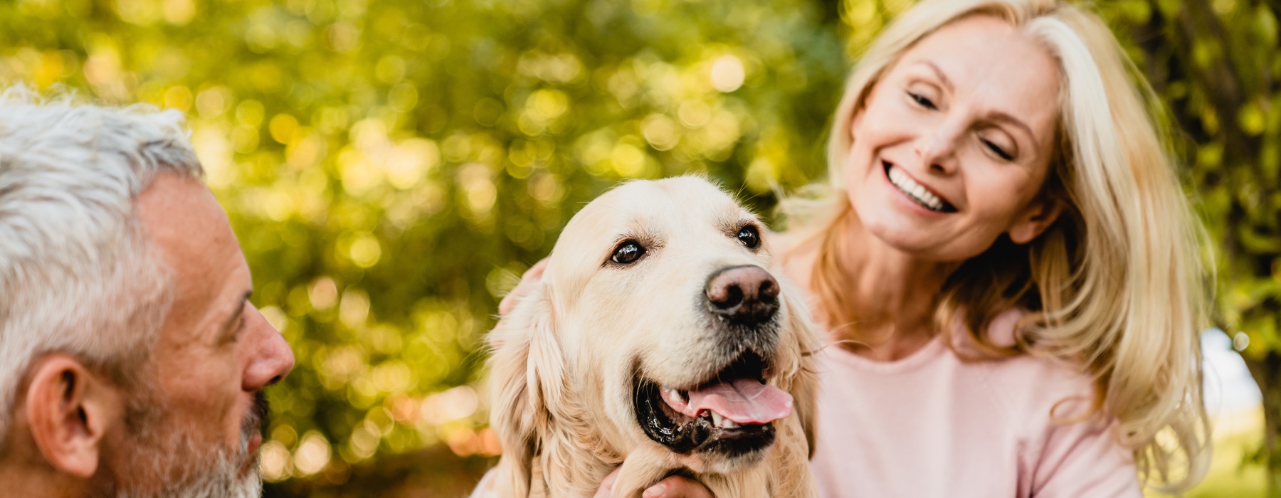 woman and man petting dog