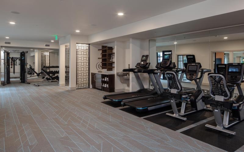 a gym with exercise equipment