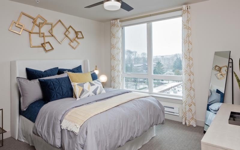 a bedroom with a large bed