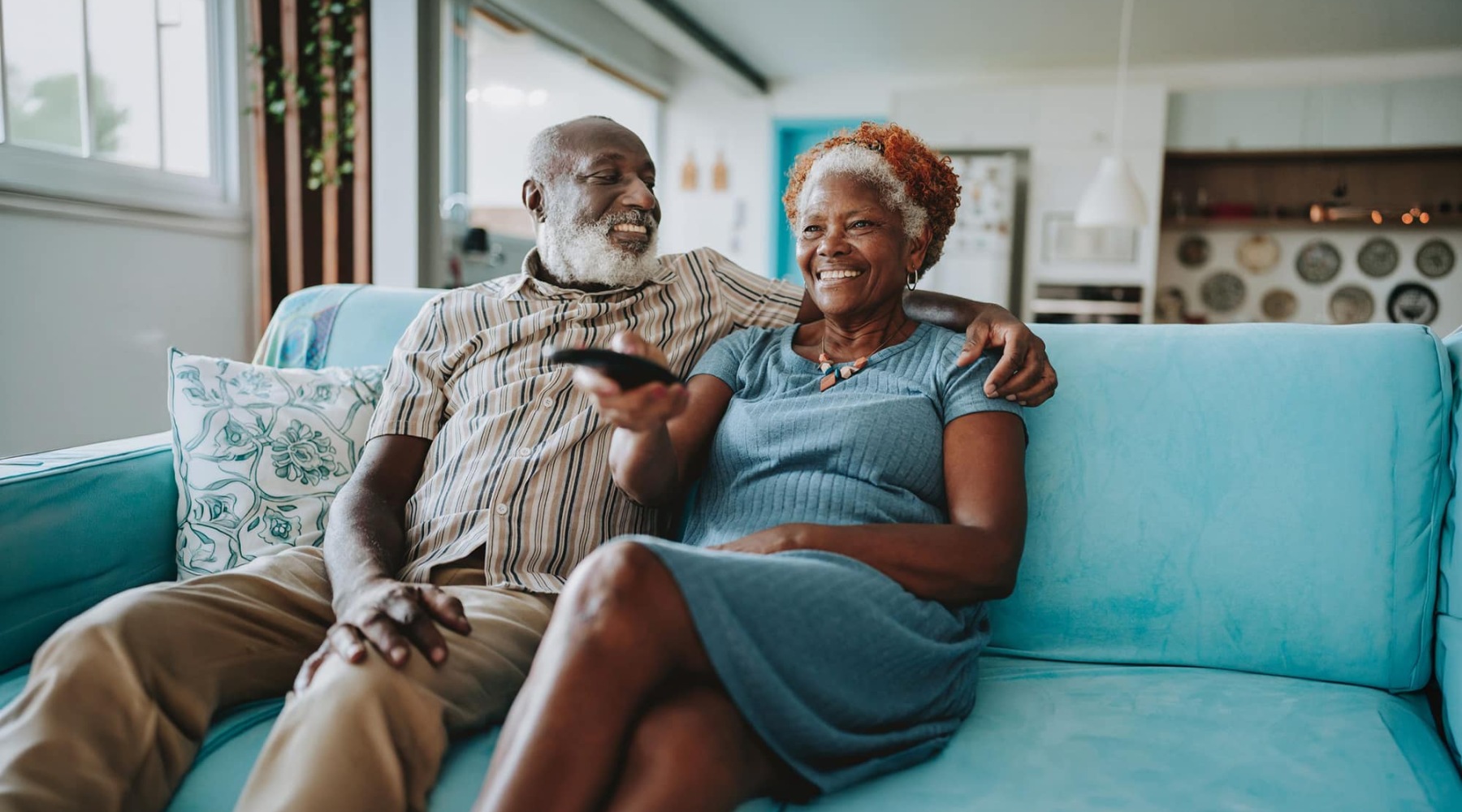a couple watching TV